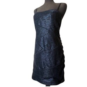 City Triangles Ruched Women's Dress Size Large  Y2k 2000 Metallic Shimmer Blue